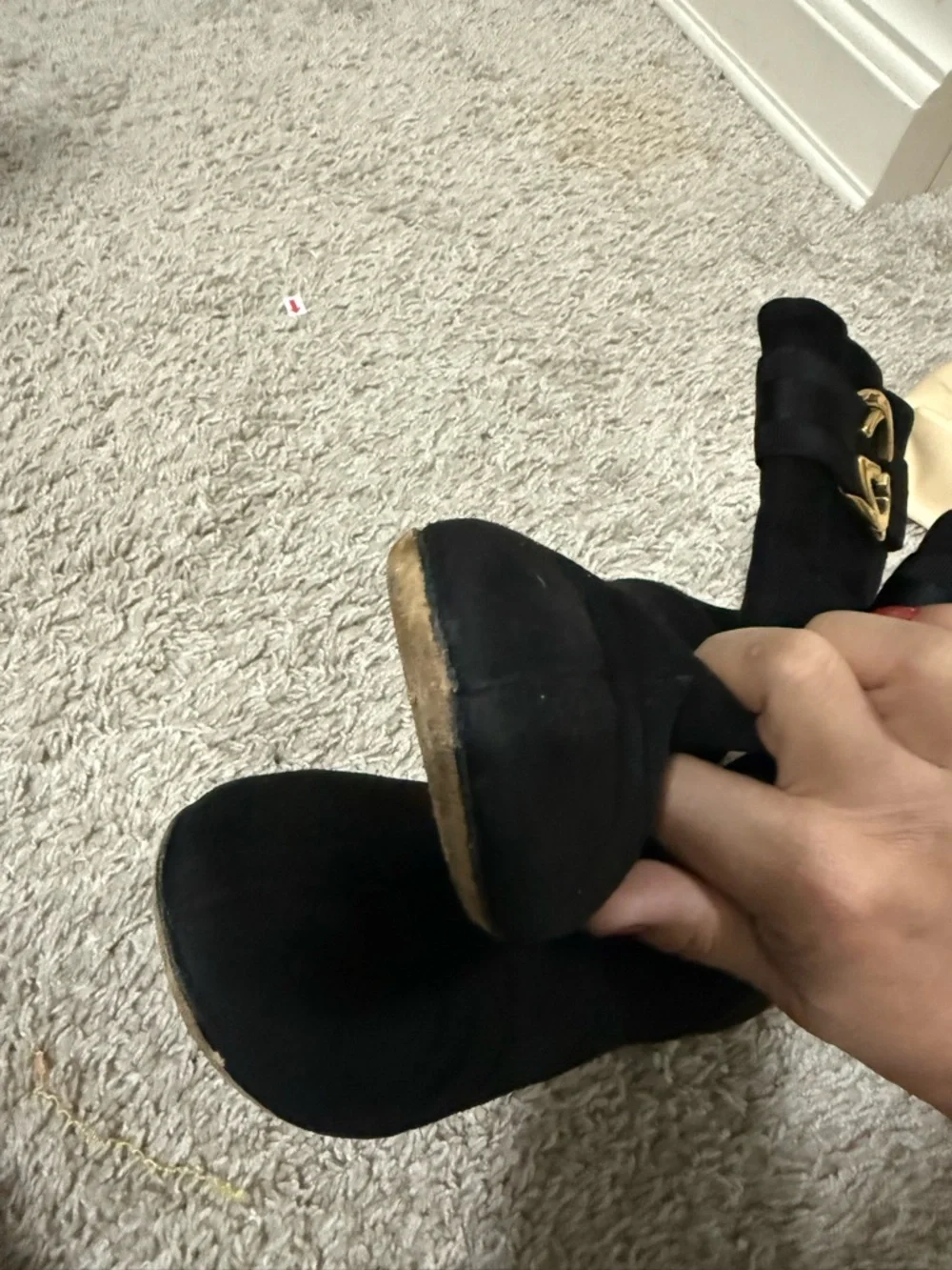 Gucci Black Suede  Boots with Gold GG buckles - Picture 6 of 13